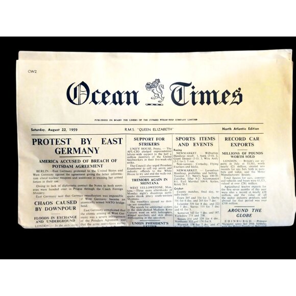 Sanders Philips & Co LTD Other - Queen Elizabeth 1959 Ocean Times Newspaper East Germany Protest Montana Tremor